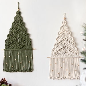 Macrame Christmas Tree Wall Hanging, Boho Holiday Decor, Winter Wall Decoration, Rustic Farmhouse Home Decor
