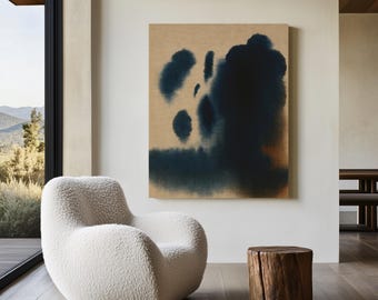 Japandi Wabi Sabi Art Print, Beige and Navy Blue Abstract (Digital Download) - Ghostprint