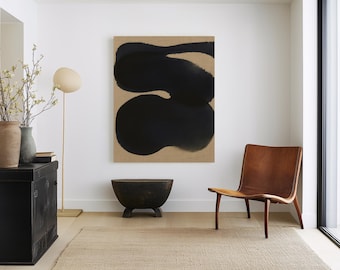 Japandi Wall Art: Black Minimalist Abstract Print, Organic Modern Decor - Blackstream