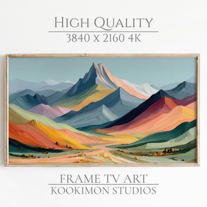 Frame TV Art: Modern abstrakt landskapsmålning från mitten av århundradet, färgglatt retro Hisense-kanvaskonstverk i 4K