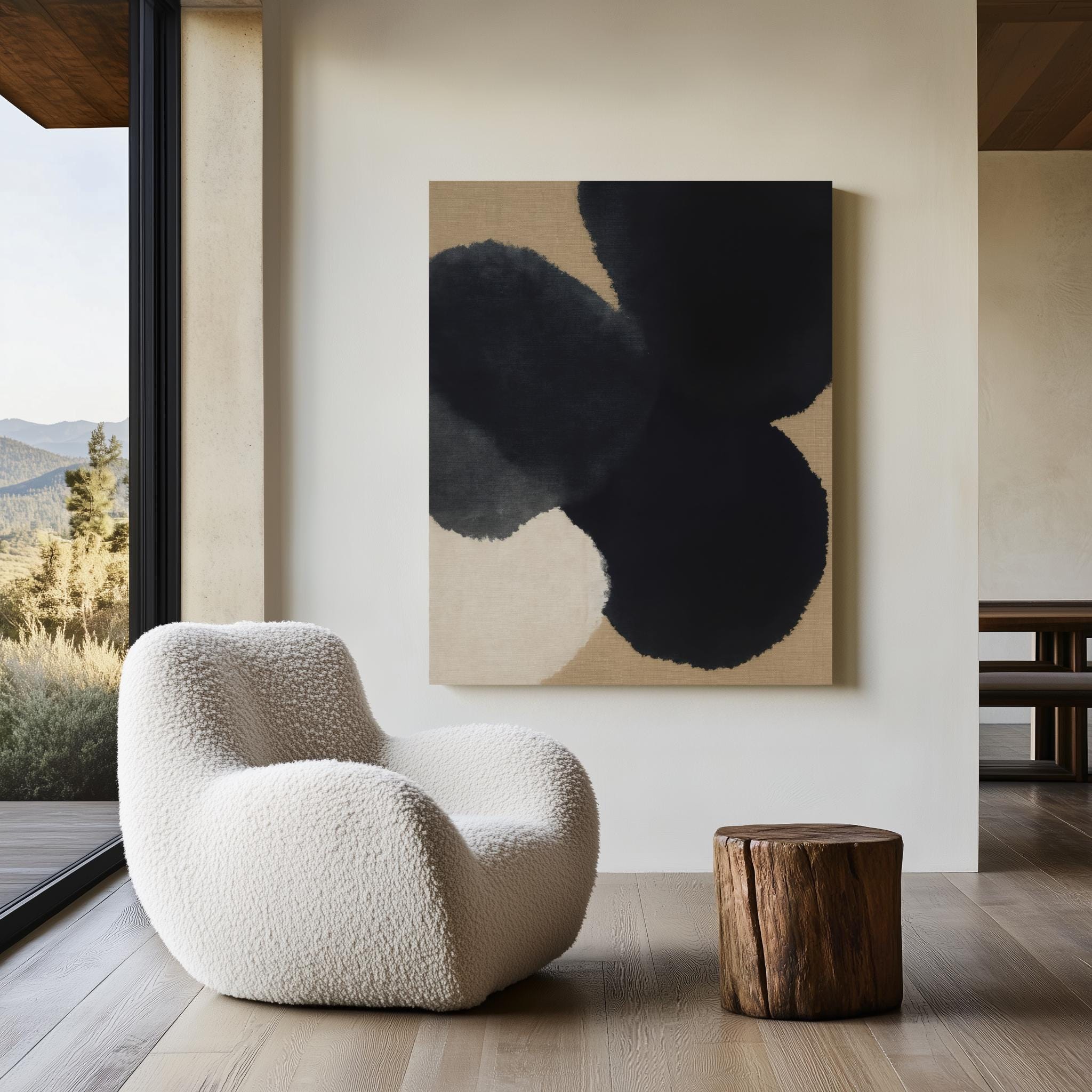 Japandi Wall Art: Black and White Abstract Artwork, Organic Modern