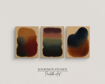 Set of 3 Japandi Abstract Prints: Warm Earth Tone Minimalist Wall Art - Resting Light