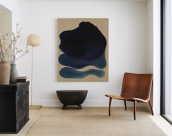 Navy Blue Abstract Art Print: Japandi Wabi Sabi Decor (Digital Download) - Silt