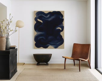 Japandi Wall Art: Minimalist Abstract Artwork, Navy Blue Moody Organic Modern Print (Digital Download)