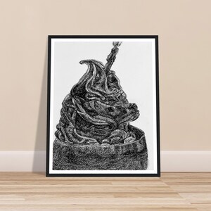 Stampa artistica incorniciata "Soft Serve", opera d'arte originale realizzata con pastelli a carboncino su carta, disegno a carboncino, giclée, decorazione da parete, arte murale, arte alimentare