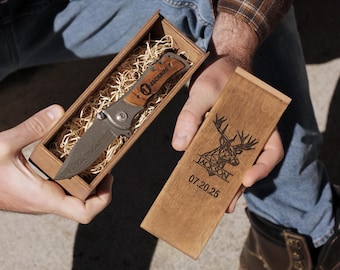 Personalized Dad Pocket Knife & Engraved Wood Gift Box Set
