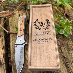 Personalized Groomsmen Gift Box with Personalized Folding Pocket Knife - laser engraved Gift for DAD, Gift for friend, Gift for man