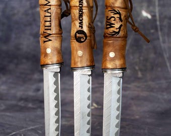 Engraved Damascus Steel Pocket Knife: Personalized Groomsman Gift