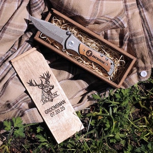 Personalized Assist Pocket Knife & Wooden Gift Box Set - Groomsmen Proposal Gift | Birthday gift, Gift for dad, Anniversary gift