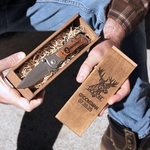 Personalized Assist Pocket Knife & Wooden Gift Box Set - Groomsmen Proposal Gift | Birthday gift, Gift for dad, Anniversary gift