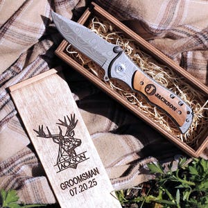 Personalized Assist Pocket Knife & Wooden Gift Box Set - Groomsmen Proposal Gift | Birthday gift, Gift for dad, Anniversary gift