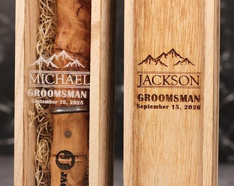 Personalized Groomsmen Gift Box - Engraved Knife & Wooden Box Set