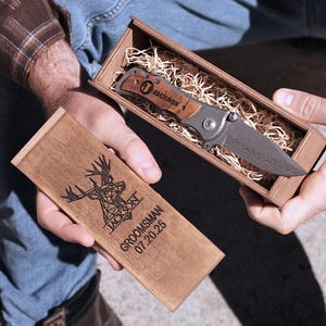 Personalized Assist Pocket Knife & Wooden Gift Box Set - Groomsmen Proposal Gift | Birthday gift, Gift for dad, Anniversary gift