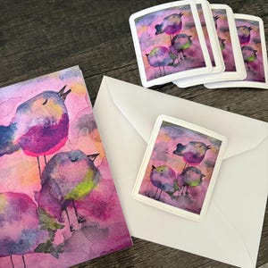 Adesivos de pássaros em aquarela - adesivo para garrafa de água de 2" x 2,5", decalque para laptop, conjunto de papelaria, conjunto para presente