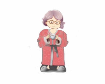 Kaffee Oma Gesichtsausdruck - Lustiges Cartoon Charakter Portrait (Digitaler Download)