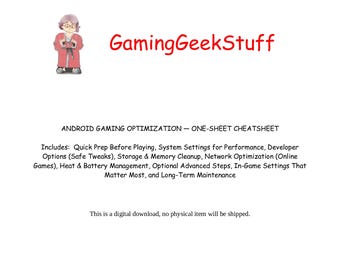 Android Gaming Optimization Cheat Sheet Printable • Phone Performance Boost Guide • Mobile Gamer Tips One‑Page PDF
