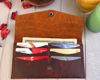Personalized Handmade Leather Women’s Wallet, Mother’s Day Gift, Slim Minimalist Wallet,  Custom Name Wallet,  Real Leather Gift for Her