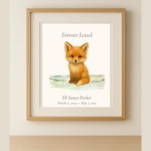 Stampa commemorativa a forma di volpe, decorazione da parete per la perdita del bambino, download digitale, ricordo di un animale, stampabile, regalo commemorativo per neonati.