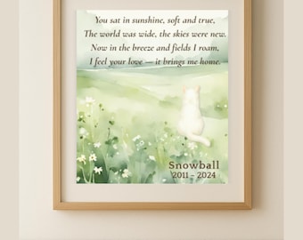 Benutzerdefinierte Green Meadow Cat Erinnerungsgedicht - Regenbogenbrücke druckbares Haustierverlustgeschenk