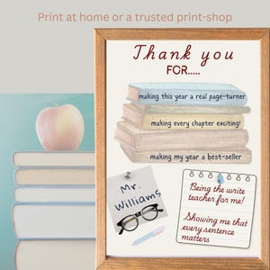 Book Teacher Thank You Card Duo Printable Editable Canva Bookmark Pun Design Student Gift