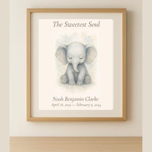 Stampa commemorativa per cucciolo di elefante, The Sweetest Soul, stampa da parete per la perdita di un neonato, download digitale, ricordo, regalo di ricordo neutro rispetto al genere.