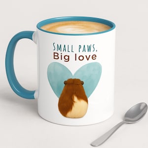 Taza de conejillo de indias: Taza minimalista para amantes de las mascotas, interior verde azulado o rosa