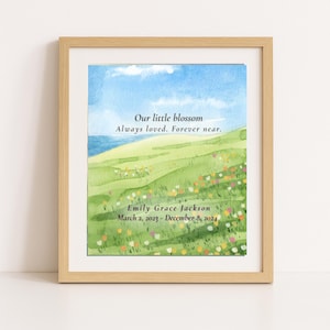 La nostra piccola stampa commemorativa Blossom, download digitale personalizzato per la perdita di un figlio, regalo di condoglianze per neonati e bambini, omaggio artistico al prato floreale.