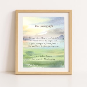 Poesia commemorativa "Tramonto verde", stampa personalizzata o solo poesia, download digitale, omaggio per adolescenti, regalo per il dolore, perdita di un figlio o di una persona cara