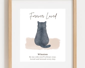 Personalisierte Katze Erinnerung Druck: Aquarell Silhouette, Haustier Verlust Geschenk (Digitaler Download)