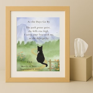 Poesia commemorativa per gatti "Mentre i giorni passano", stampa personalizzata, regalo per la perdita di un animale domestico, simpatia per i gatti, tributo al ponte dell'arcobaleno, ritratto di gatto personalizzato