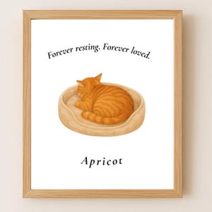 Stampa commemorativa del gatto addormentato, motivo: gatto soriano arancione, regalo per la perdita di un animale domestico, stampa digitale per ricordare il gatto, nome personalizzato