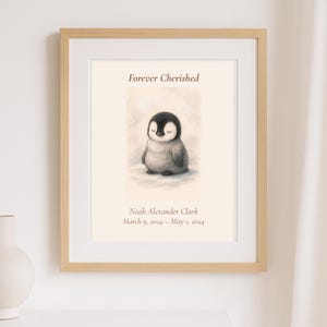 Stampa commemorativa a forma di cucciolo di pinguino, stampabile, ricordo di perdita di un neonato, regalo da parete personalizzato per il dolore, per sempre caro.