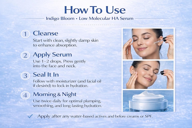 Indigo Bloom Hydrating Face Serum, Low Molecular Hyaluronic Acid with b5, 50ml image 3