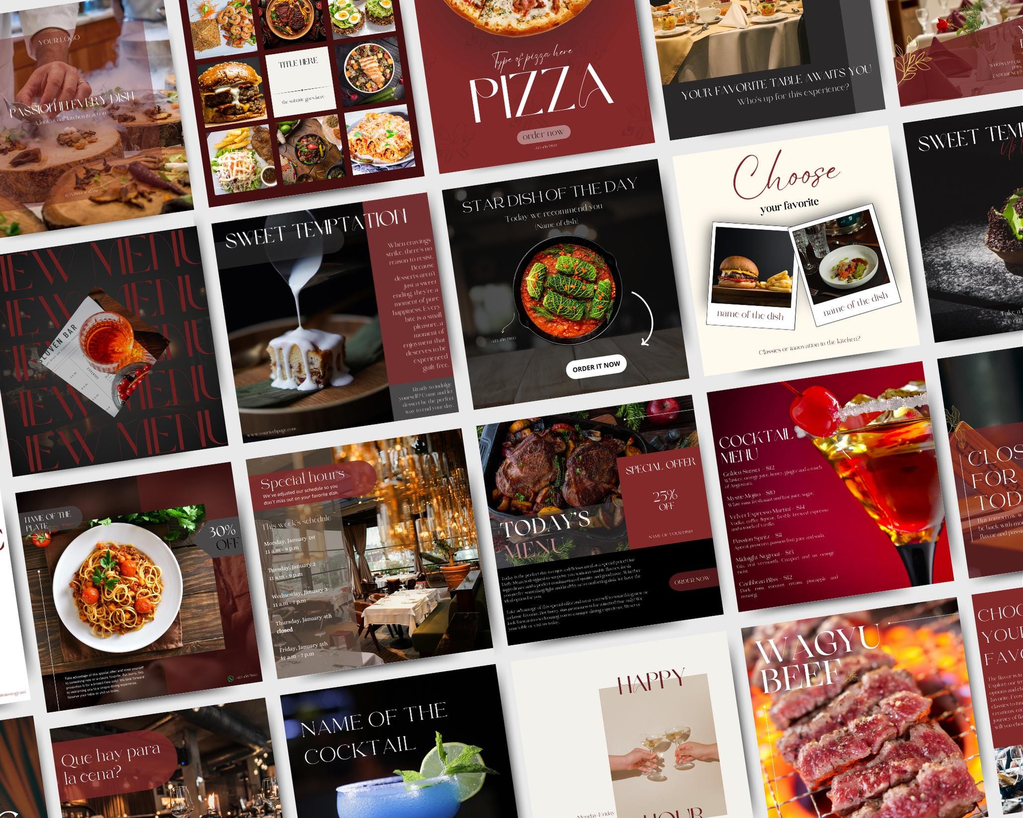 230 Restaurant Instagram Post Templates, Canva Editable (230) - Etsy