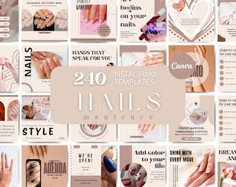 Plantillas de Instagram para manicura y pedicura / 240 publicaciones de manicura (Canva)
