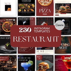 230 plantillas de publicaciones de Instagram para restaurantes, Instagram de comida roja, redes sociales para restaurantes, marketing empresarial, plantilla de Canva