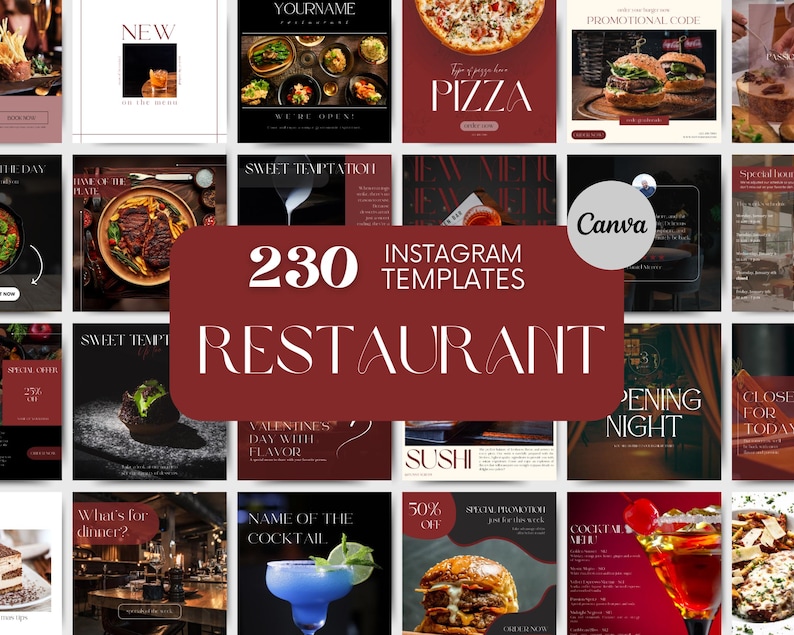 230 Restaurant Instagram Post Templates, Canva Editable (230) - Etsy