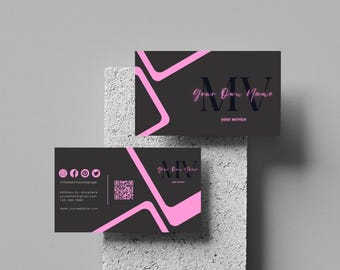 Schönheit Visitenkarte Vorlage, minimalistischer rosa Akzent, DIY Canva Design (Digitaler Download)