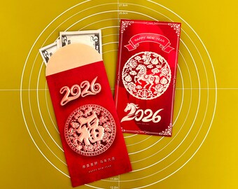 Chinese New Year Red Envelopes 2026 Horse Zodiac Hongbao Printable, Lunar New Year Lucky Money Packets Traditional CNY Digital