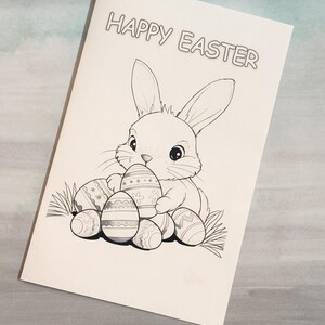 Cute Easter Bunny Digital Greeting Card & Coloring Page | Printable Easter Card with Eggs | Kids Activity | Instant Download Gift