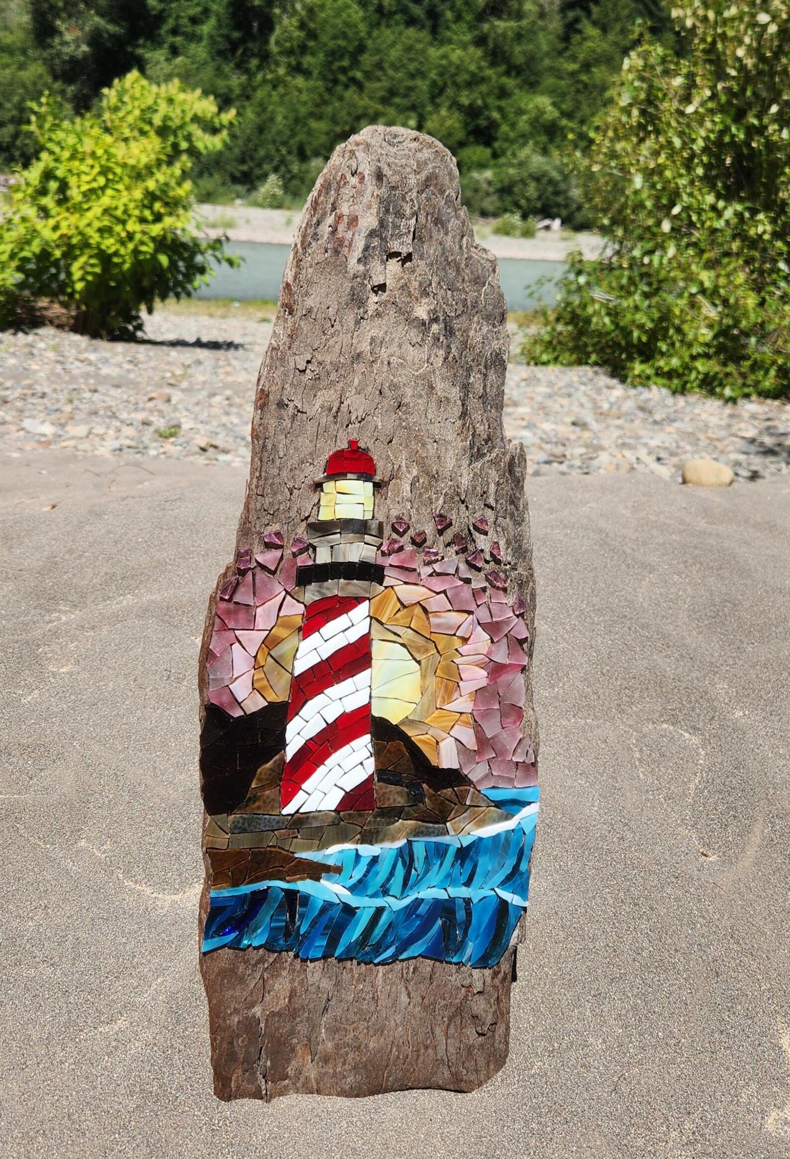 Lighthouse Mosaic on Driftwood – Handmade Coastal Wall Art, Nautical ...