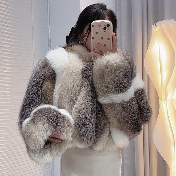 Luxury Real Fur Coat Gift For Women's Fox Fur Coat Handmade Genuine Fox Fur jacket Gift For Ladies Coyote Fur Jacket Women Valentine Gift