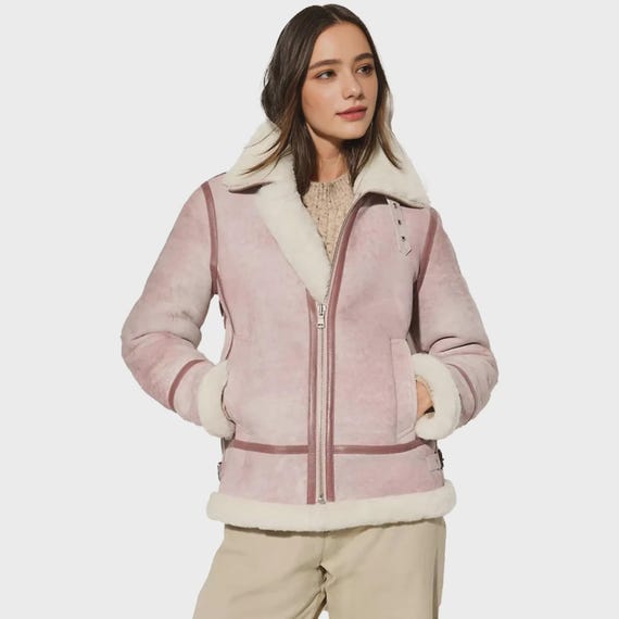 Women’s Shearling Jacket For Women Leather Jacket Fur Lined Coat Warm Shearling Coat For Ladies Shearling Fur Jacket Winter Gift for Wife