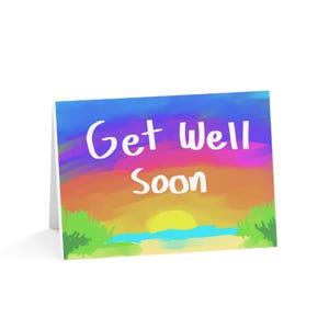 Juego de tarjetas coloridas de "Que te mejores pronto" / Tarjetas reflexivas para la recuperación, deseos de sanación, sentirse mejor, animarse y apoyarse