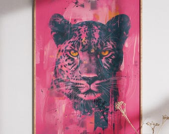 Impression d'art jaguar rose : décoration murale jungle moderne (téléchargement numérique)