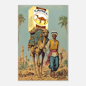 Vintage Camel Zigaretten-Werbeplakat - Retro Manhöhlendekor, Uni-Studenten-Wandkunst, Geschenk für Ihn, klassisches Werbeplakat