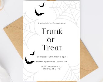 Trunk or Treat Invite, Halloween Ward Party. Ward Trunk or Treat. Program. Editable Template. Ward Trunk or Treat Invite. LDS trunk or treat