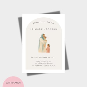 Uitnodiging voor primair programma, bewerkbare canva-sjabloon, LDS-uitnodiging, primaire presentatie. Ward primair programmascript.