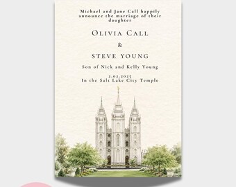LDS wedding invite, wedding template, salt lake temple