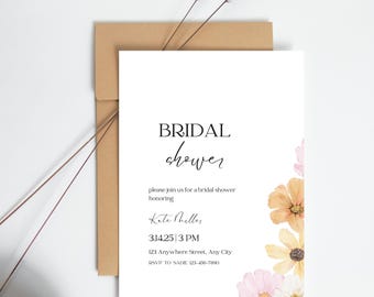 Floral Bridal Shower Invitation: Wildflower Editable Template